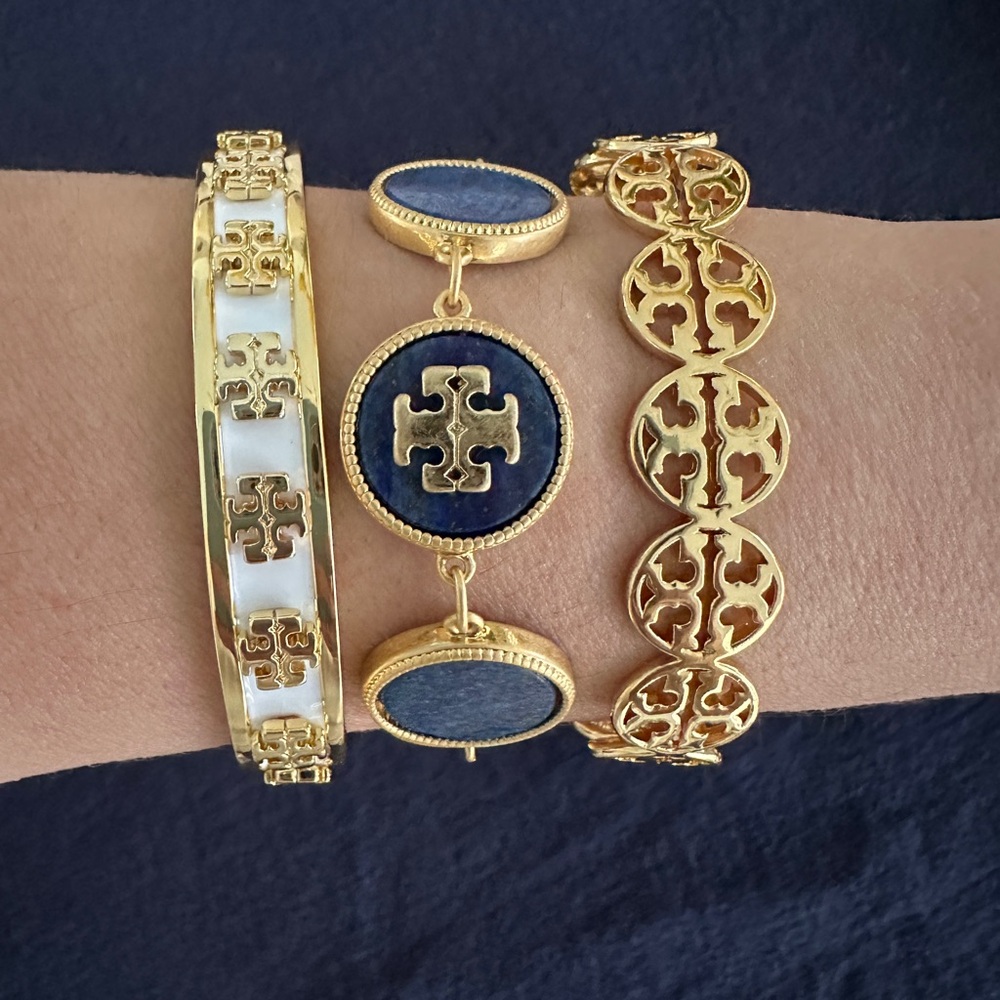 Elegant Gold and Blue Natural Stone Tory Burch Bracelet